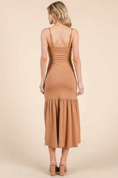 DD 1323 - Ruched Midi Slit Dress