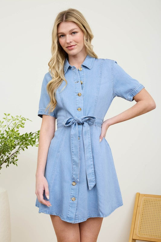 CD 3671 - Collared Button Down Shirt Dress