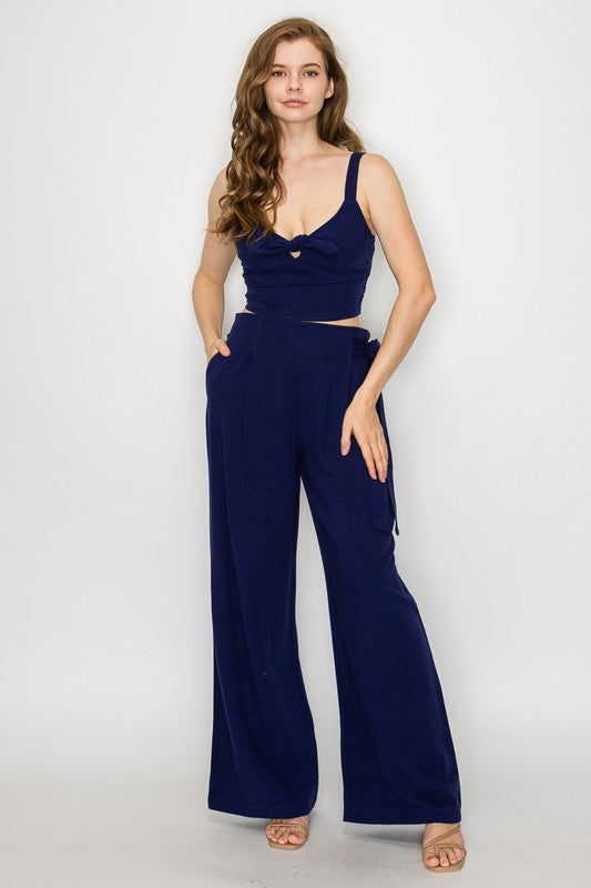 DT 1668 - Front Tie Smocking Crop Top