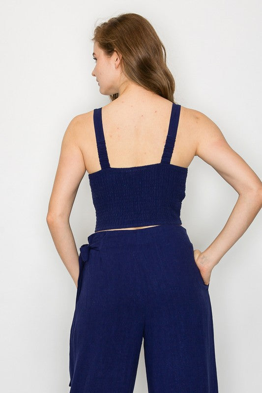 DT 1668 - Front Tie Smocking Crop Top