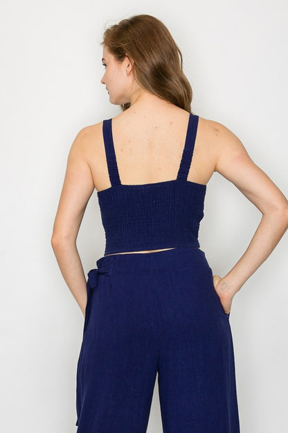 DT 1668 - Front Tie Smocking Crop Top