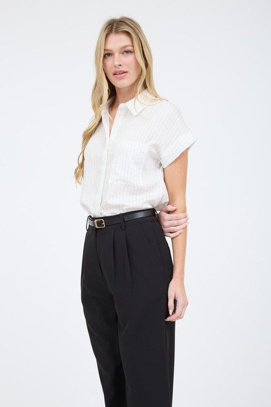 DT 1883 - Collared Short Sleeve Pinstripe Shirt