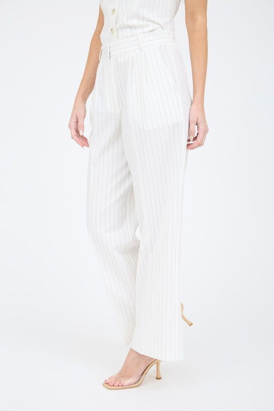 P 760 - Pinstripe Pleated Wide Leg Dress Pants