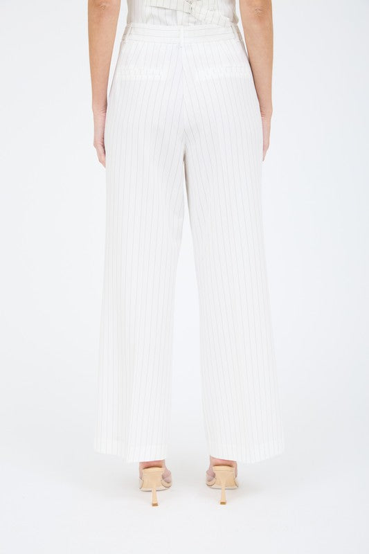 P 760 - Pinstripe Pleated Wide Leg Dress Pants