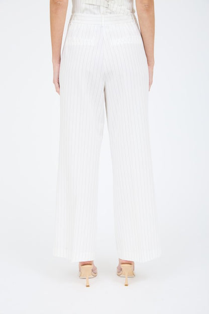 P 760 - Pinstripe Pleated Wide Leg Dress Pants