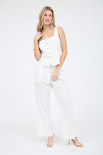 P 760 - Pinstripe Pleated Wide Leg Dress Pants