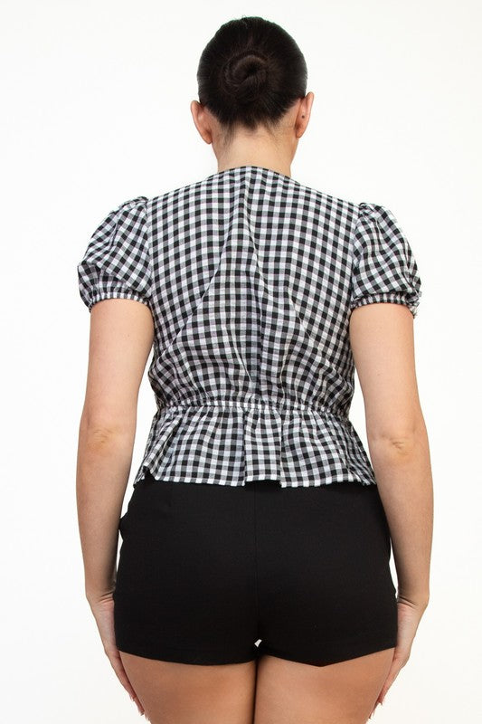 DT 1790 - Puff Sleeve Peplum Top