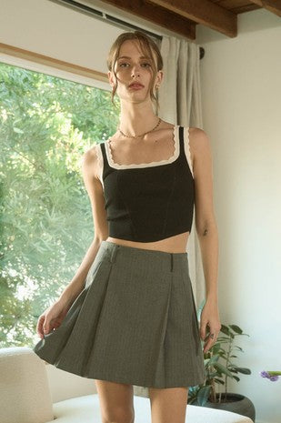 CT 2866 - Contrast Scallop Trim Crop Top