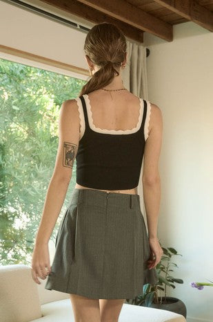 CT 2866 - Contrast Scallop Trim Crop Top