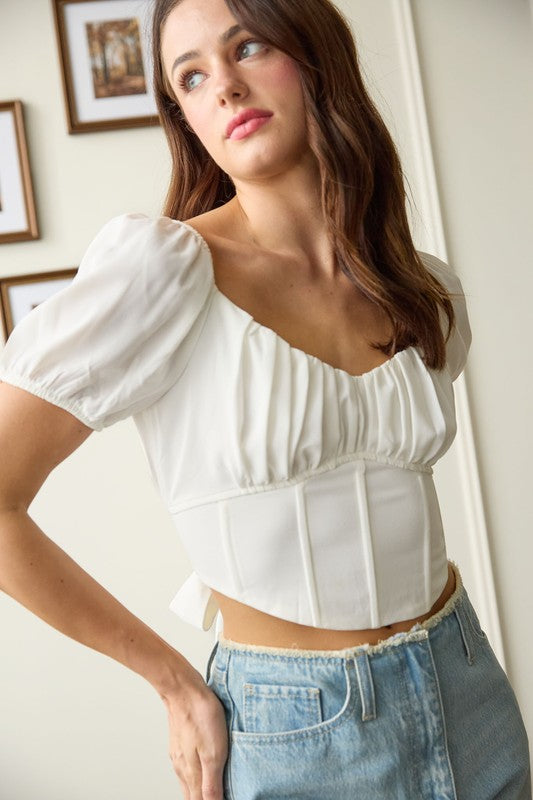 CT 2695 - Solid Corset Waist Crop Top