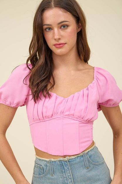 CT 2695 - Solid Corset Waist Crop Top