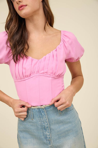 CT 2695 - Solid Corset Waist Crop Top