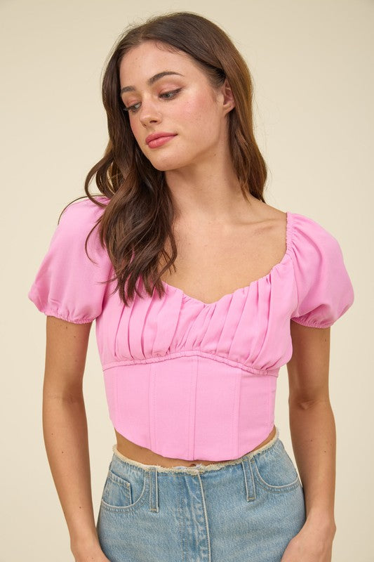 DT 1783 - Corset Waist Crop Top
