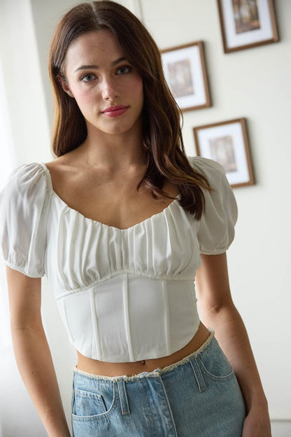 CT 2695 - Solid Corset Waist Crop Top