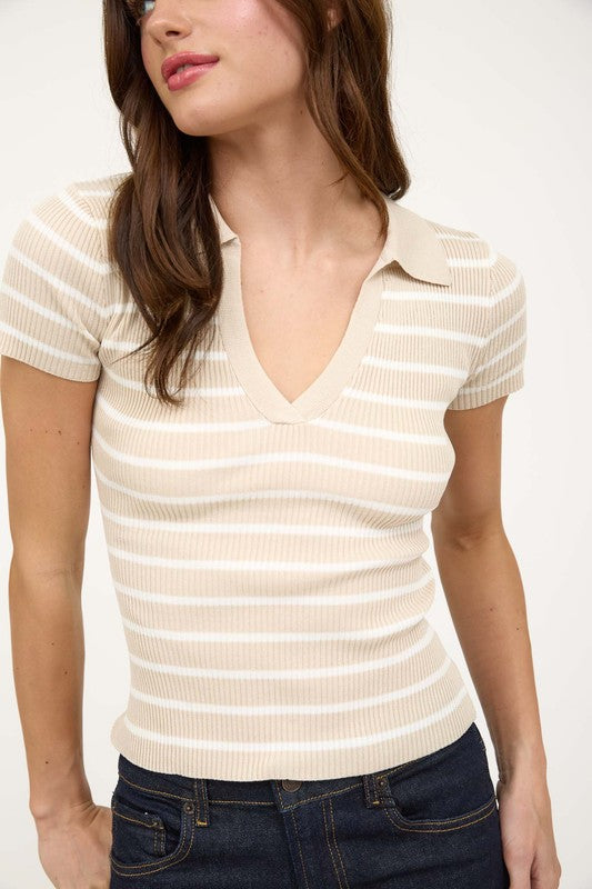 DT 1805 - Collared Ribbed Knit Top