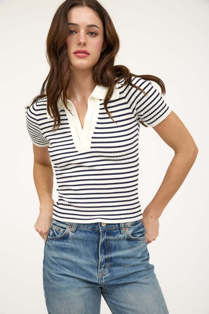 DT 1804 - Collared Sweater Knit Top