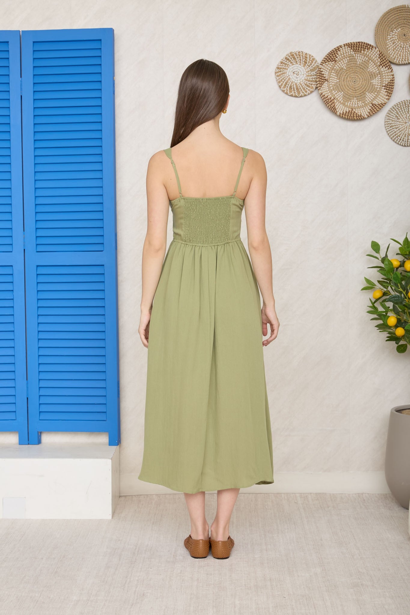 DD 1416 - Square Neck Corset Waist Midi Dress