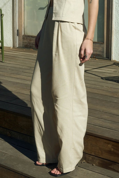 P 761 - High Waist Front Pleat Linen Pants