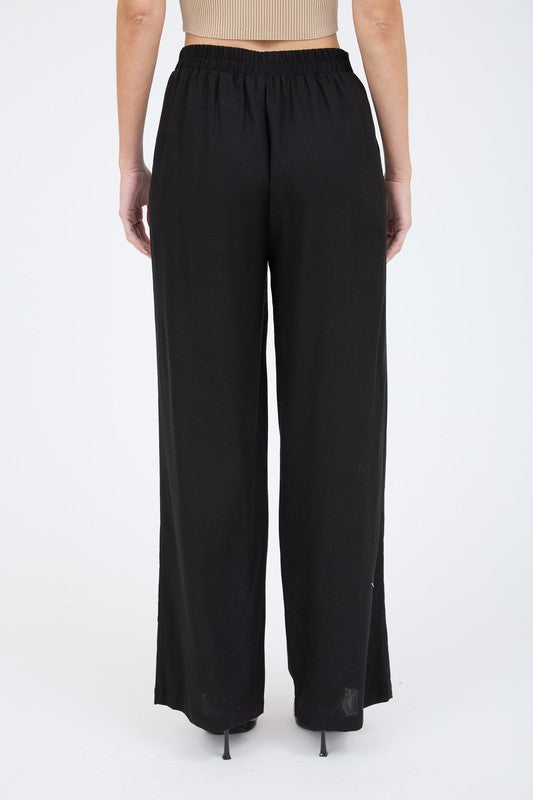 P 761 - High Waist Front Pleat Linen Pants