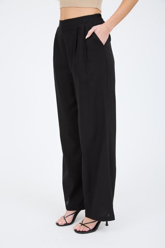 P 761 - High Waist Front Pleat Linen Pants