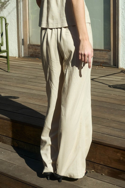 P 761 - High Waist Front Pleat Linen Pants