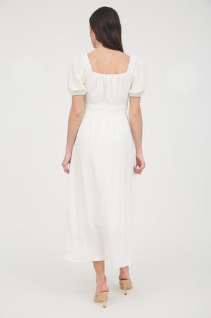 DD 1447 - Smocked Waist Balloon Sleeve Midi Dress