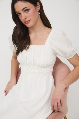 DD 1447 - Smocked Waist Balloon Sleeve Midi Dress