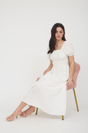 DD 1447 - Smocked Waist Balloon Sleeve Midi Dress