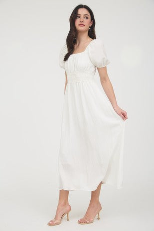 DD 1447 - Smocked Waist Balloon Sleeve Midi Dress