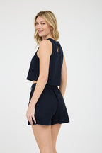 CT 2817 - Round Neck Cropped Linen Blouse