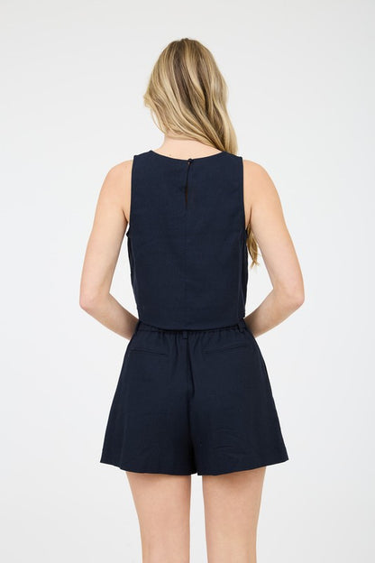 CT 2817 - Round Neck Cropped Linen Blouse