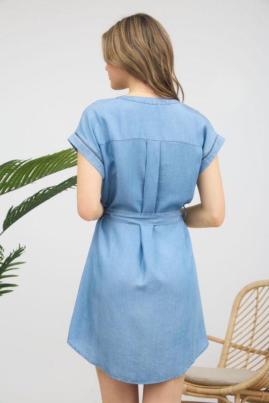 CD 3684 - Ladder Trim Belted Shirt Dress