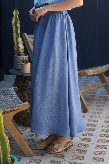 SKT 957 - High Elastic Waist Midi Skirt With Pockets