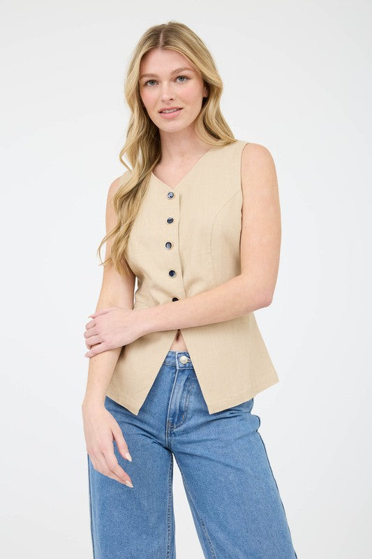 DT 1853 - Long Line Linen Vest