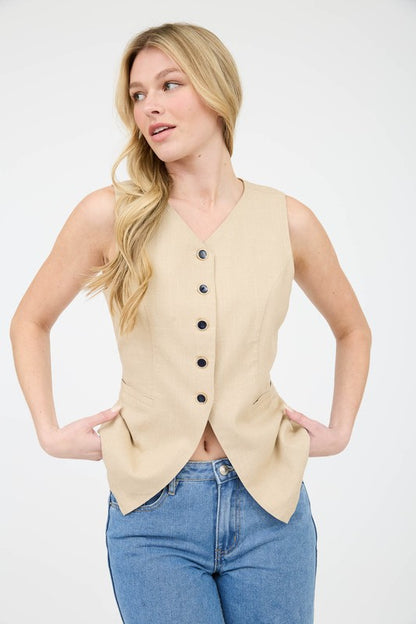 DT 1853 - Long Line Linen Vest