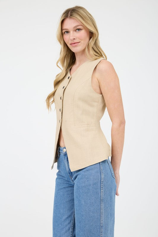 DT 1853 - Long Line Linen Vest