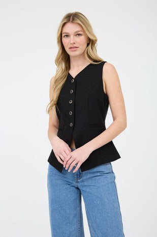 DT 1902 - Long Line Linen Vest
