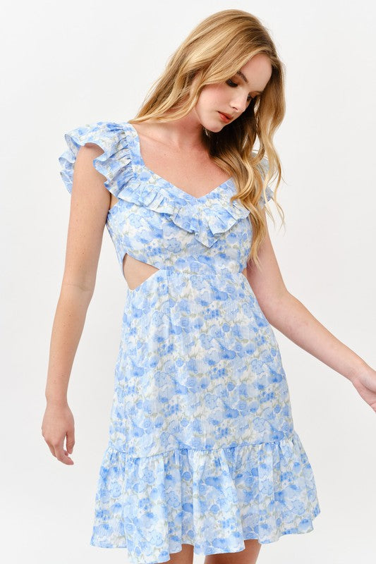 CD 3723 - Floral Cutout Mini Dress
