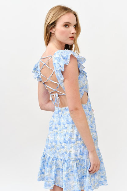 CD 3723 - Floral Cutout Mini Dress