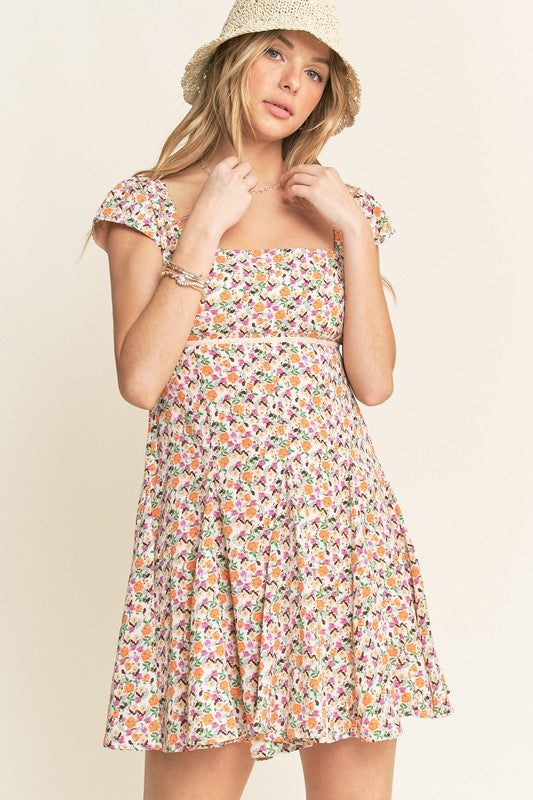 CD 3688 - Floral Tieback Babydoll Dress