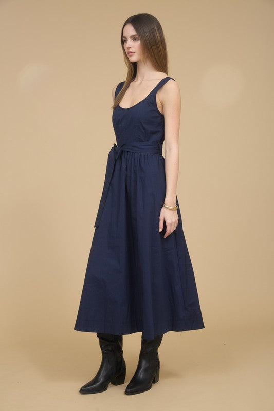 LD 560 - Belted A-Line Midi Dress