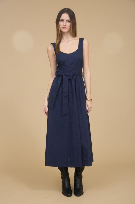 LD 560 - Belted A-Line Midi Dress