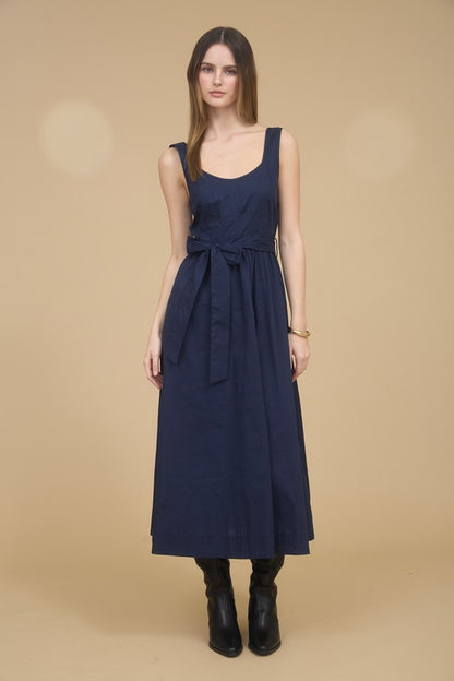 LD 560 - Belted A-Line Midi Dress