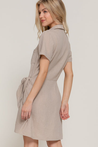 CD 3745 - Side Bow Linen Mini Dress