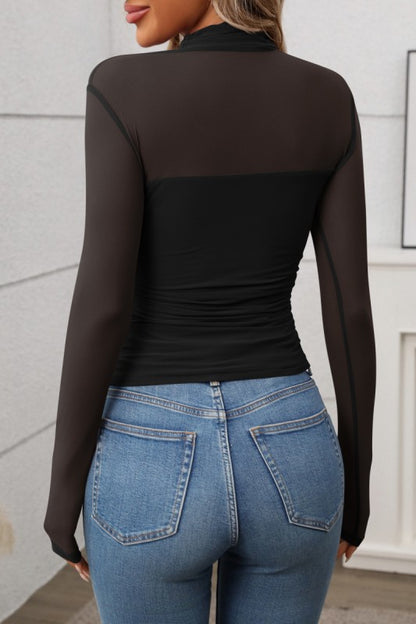 DT 1803 - Mock Neck Fitted Mesh Top