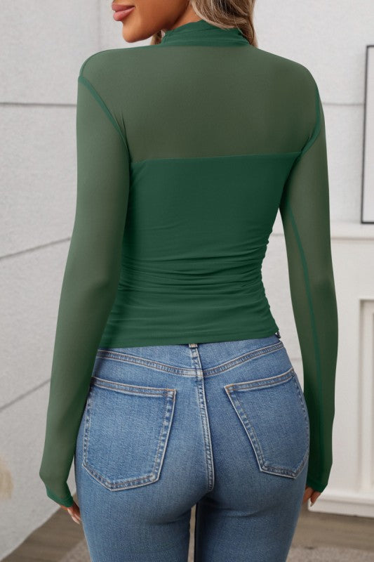 DT 1803 - Mock Neck Fitted Mesh Top