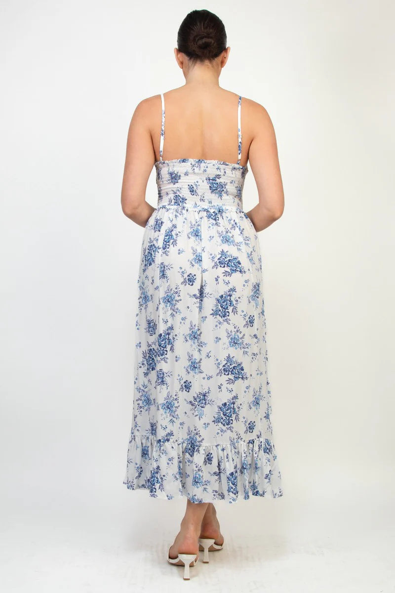DD 1411 - Smocked Ruffle Trim Midi Dress