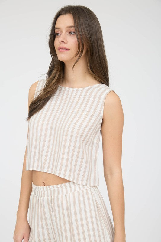 CT 2744 - Stripe Linen Sleeveless Top