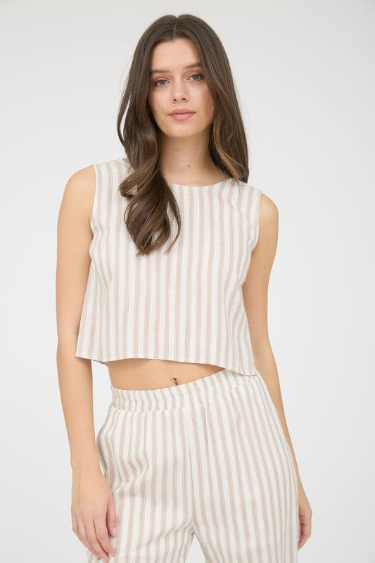 CT 2744 - Stripe Linen Sleeveless Top