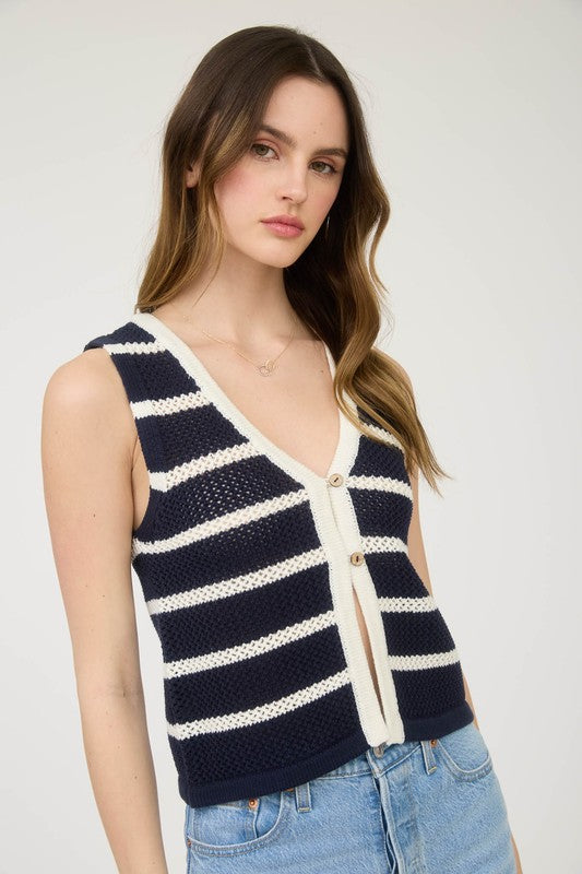 CT 2736 - Striped Split Hem Vest